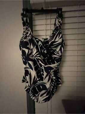Lands' End Navy and White Floral One-Piece Swimsuit